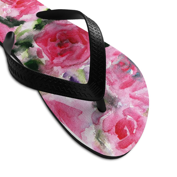 Growing Pink French Rose Print Unisex Designer Flip-Flops - Made in USA (Size: S, M, L)-Flip-Flops-Heidi Kimura Art LLC