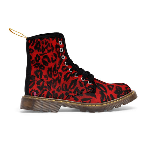 Red Leopard Print Women's Boots, Best Red Leopard Winter Laced Up Animal Print Elegant Feminine Casual Fashion Gifts, Combat Boots, Designer Women's Winter Lace-up Toe Cap Hiking Boots Shoes For Women (US Size 6.5-11) 