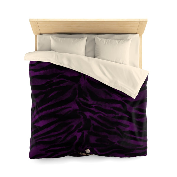 Purple Tiger Stripe Duvet Cover, Animal Print Queen/Twin Microfiber Cover-Printed in USA-Duvet Cover-Queen-Cream-Heidi Kimura Art LLC