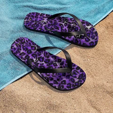 Purple Leopard Animal Print Unisex Flip-Flops Sandals For Men & Women- Made in USA-Flip-Flops-Small-Heidi Kimura Art LLC