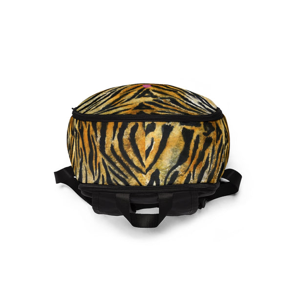 Brown Tiger Stripe Animal Skin Unisex Large Size Waterproof Fabric Designer Backpack-Backpack-One Size-Heidi Kimura Art LLC