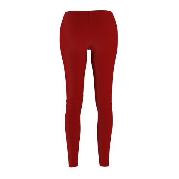 Cherry Red Classic Solid Color Women's Long Skinny Fit Casual Leggings - Made in USA-Casual Leggings-Heidi Kimura Art LLC