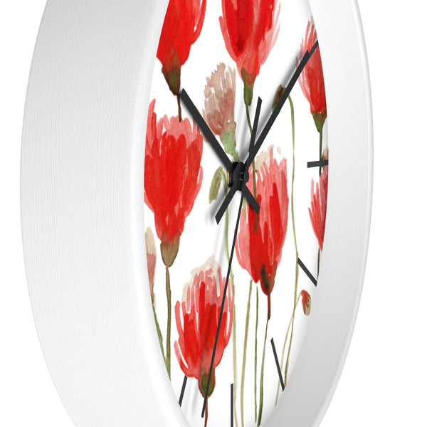 Orange Red Tulips Floral Print Large 10 inch Diameter Flower Wall Clock - Made in USA-Wall Clock-Heidi Kimura Art LLC