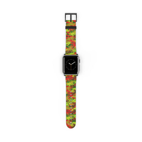 Red Green Red Camo Print 38mm/42mm Watch Band For Apple Watches- Made in USA-Watch Band-38 mm-Black Matte-Heidi Kimura Art LLC