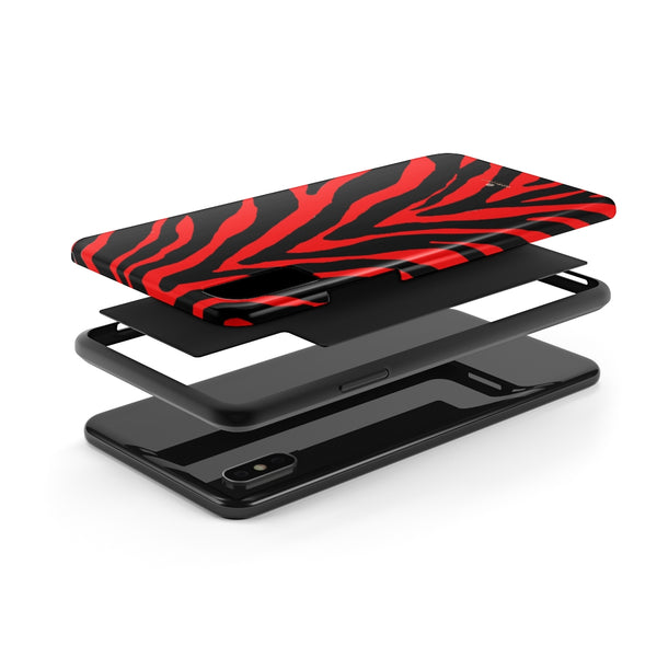 Red Zebra Stripe Phone Case, Animal Print Case Mate Tough Phone Cases-Made in USA - Heidikimurart Limited 