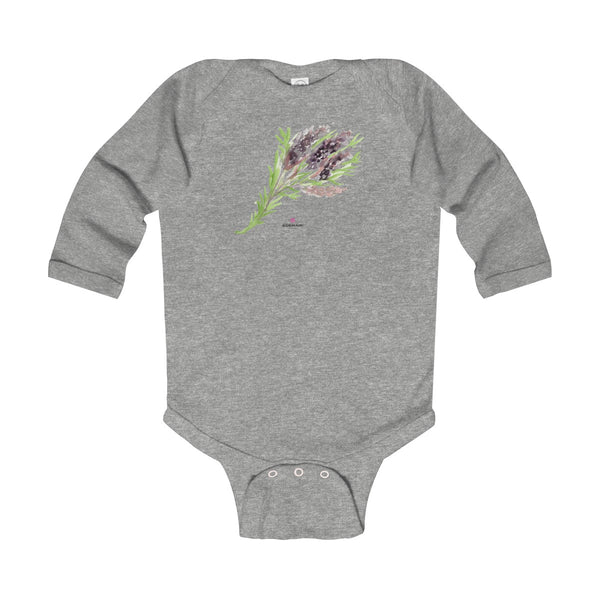Purple French Lavender Floral Print Infant Long Sleeve Bodysuit - Made in UK-Kids clothes-Heather-12M-Heidi Kimura Art LLC