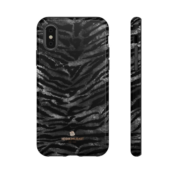 Black Tiger Stripe Tough Cases, Animal Print Best Designer Phone Case-Made in USA-Phone Case-Printify-iPhone XS-Glossy-Heidi Kimura Art LLC