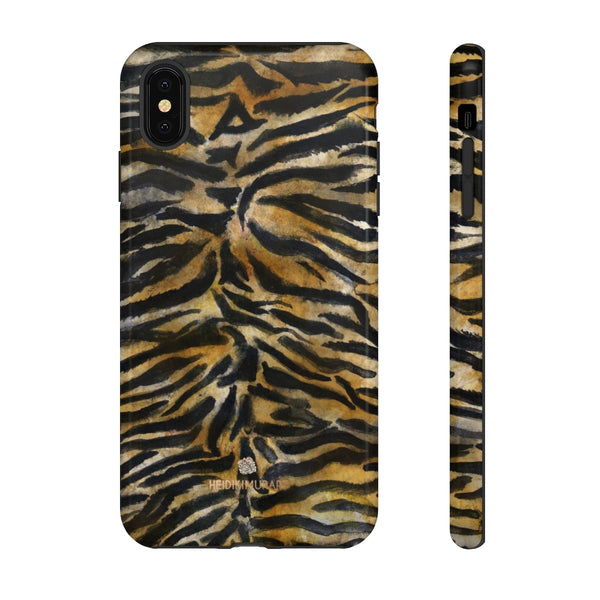Brown Tiger Striped Tough Cases, Animal Print Best Designer Phone Case-Made in USA-Phone Case-Printify-iPhone XS MAX-Glossy-Heidi Kimura Art LLC