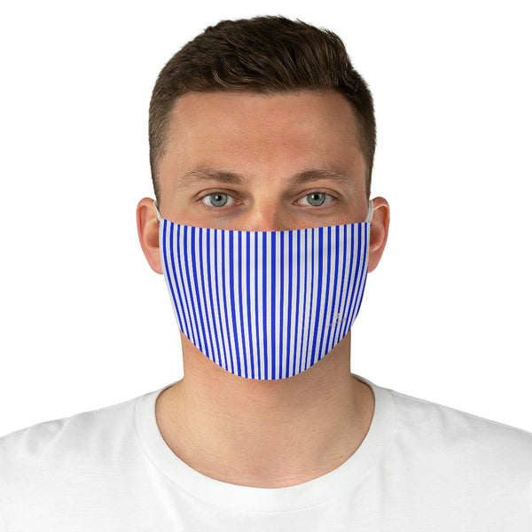 Blue Vertically Striped Face Mask, Fashion Face Mask For Men/ Women, Designer Premium Quality Modern Polyester Fashion 7.25" x 4.63" Fabric Non-Medical Reusable Washable Chic One-Size Face Mask With 2 Layers For Adults With Elastic Loops-Made in USA
