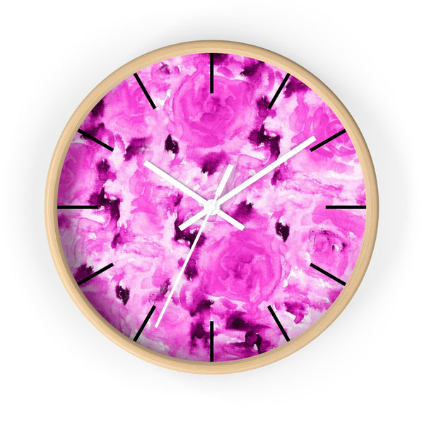 Pink Bubble Gum Rose Floral Rose 10 Inch Diameter Wall Clock - Made in USA-Wall Clock-Wooden-White-Heidi Kimura Art LLC