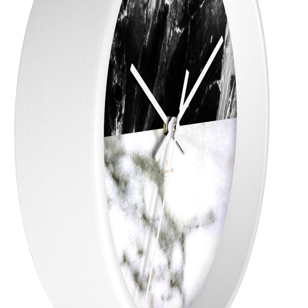 White & Black Marble Print Art Large Indoor Designer 10" dia. Wall Clock-Made in USA-Wall Clock-Heidi Kimura Art LLC
