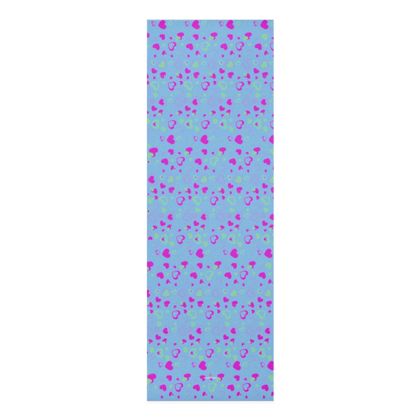 Blue Hearts Foam Yoga Mat, Pastel Blue and Pink Hearts Pattern Valentine's Day Special Best Fashion Stylish Lightweight 0.25" thick Best Designer Gym or Exercise Sports Athletic Yoga Mat Workout Equipment - Printed in USA (Size: 24″x72")