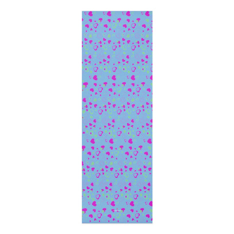 Blue Hearts Foam Yoga Mat, Pastel Blue and Pink Hearts Pattern Valentine's Day Special Best Fashion Stylish Lightweight 0.25" thick Best Designer Gym or Exercise Sports Athletic Yoga Mat Workout Equipment - Printed in USA (Size: 24″x72")