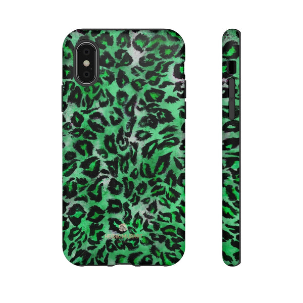 Green Leopard Phone Case, Animal Print Tough Designer Phone Case -Made in USA-Phone Case-Printify-iPhone X-Matte-Heidi Kimura Art LLC