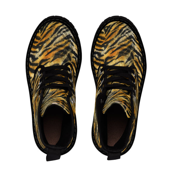 Women's Tiger Stripe Boots, Brown Bengal Tiger Print Winter Lace-up Toe Cap Boots Shoes-Women's Boots-Heidi Kimura Art LLC