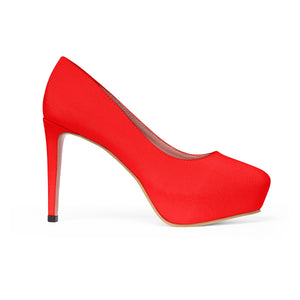 Classic Hot Red Solid Color Print Luxury Essential Women's Platform Heels (US Size: 5-11)-4 inch Heels-US 7-Heidi Kimura Art LLC