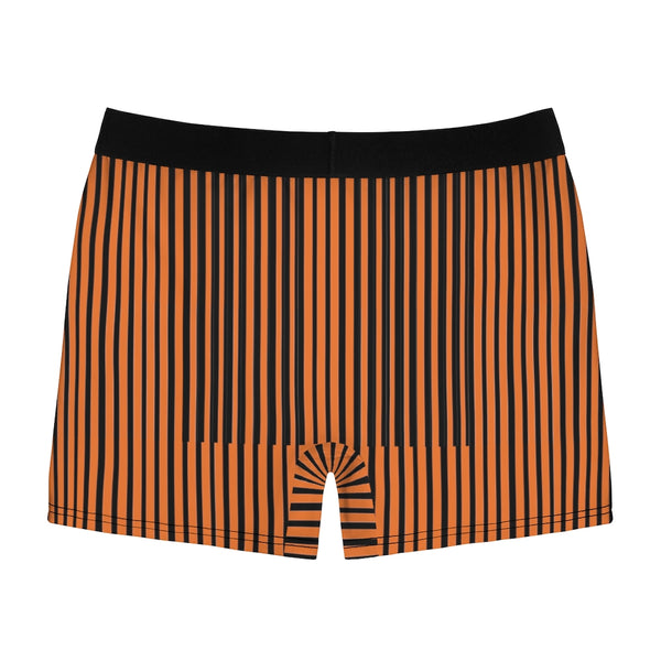 Halloween Striped Men's Underwear, Orange and Black Vertical Striped Print Best Underwear For Men Sexy Hot Men's Boxer Briefs Hipster Lightweight 2-sided Soft Fleece Lined Fit Underwear - (US Size: XS-3XL)