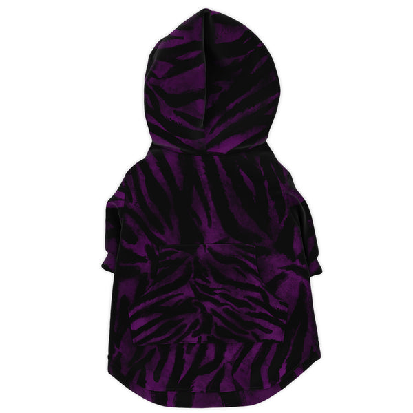 Purple Tiger Dog's Hoodie - Heidikimurart Limited  Tiger Stripe Print Dog Hoodie, Purple Tiger Stripe Animal Print Soft Stretchy Comfortable Zip-Up Premium Fashion Hoodie with Back Pockets and Front Zipper Closure, Must Have High Fashion Item For All Dog Pet Owners, For Tiny Small Dogs to Medium/ Large Size Dogs (Size: XXS-2XL)