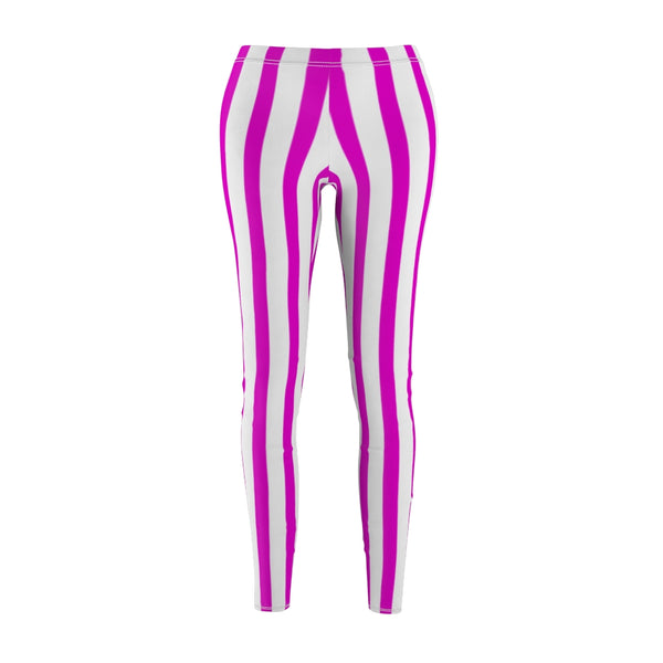 Pink Striped Women's Casual Leggings-All Over Prints-Printify-Heidi Kimura Art LLC