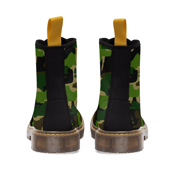 Green Army Military Camouflage Print Men's Lace-Up Winter Boots Cap Toe Shoes (US Size 7-10.5)-Men's Winter Boots-Heidi Kimura Art LLC