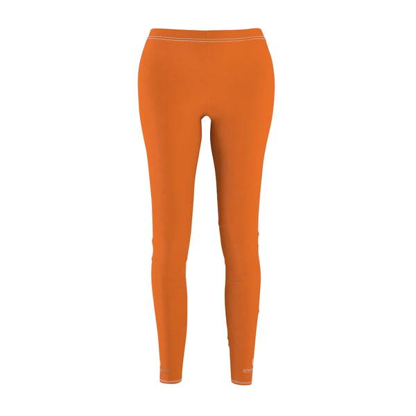 Sunset Orange Solid Color Print Women's Dressy Long Casual Leggings- Made in USA-All Over Prints-Heidi Kimura Art LLC