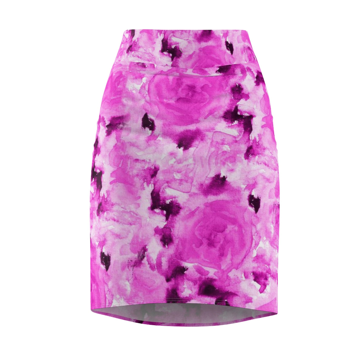 Pink Rose Floral Print Designer Women's Comfy Stretchy Pencil Skirt-Made in USA-Pencil Skirt-L-4 oz.-Heidi Kimura Art LLC