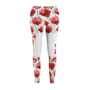 Red Poppy Floral Casual Leggings