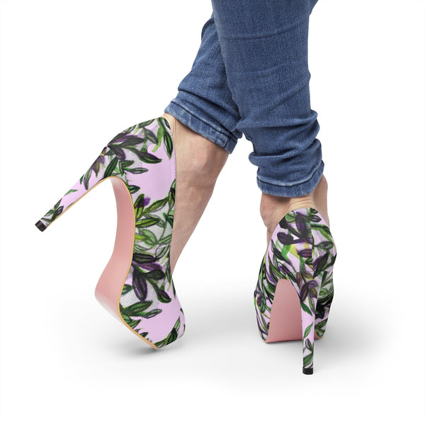 Cherry Blossoms Floral Print Women's Light Pink Designer 4" Platform Heels Shoes-4 inch Heels-Heidi Kimura Art LLC
