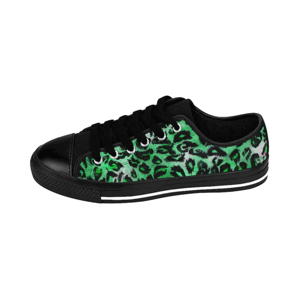 Green Leopard Print Women's Sneakers, Bright Green Animal Print Fashion Tennis Canvas Shoes For Ladies