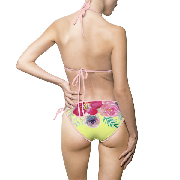 Yellow Mixed Rose Floral Print Women's Bikini 2 Piece Swimsuit Swimwear (US Size: S-5XL)-Swimwear-Heidi Kimura Art LLC