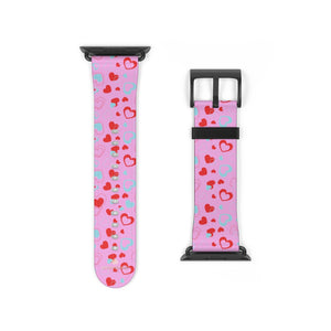 Light Pink Hearts Shaped V Day 38mm/42mm Watch Band For Apple Watches- Made in USA-Watch Band-38 mm-Black Matte-Heidi Kimura Art LLC