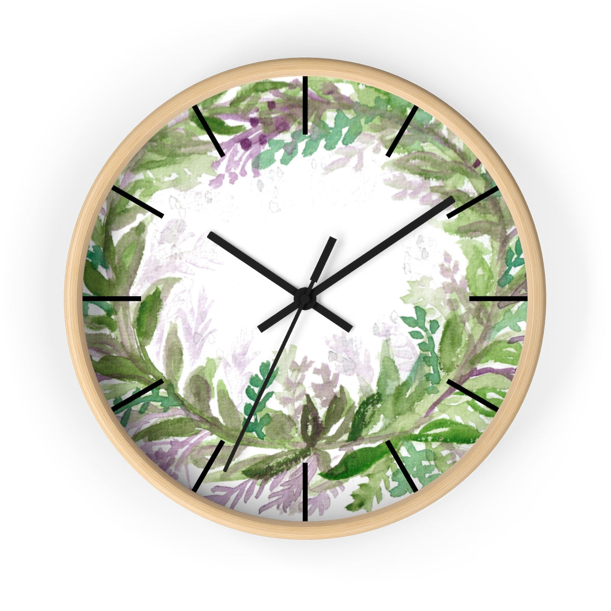 French Lavender Purple Floral Rose Print 10 inch Diameter Wall Clock - Made in USA-Wall Clock-Wooden-Black-Heidi Kimura Art LLC