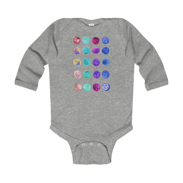 Polka Dots Print Baby's Cute Infant Long Sleeve Bodysuit - Made in UK (UK Size: 6M-24M)-Kids clothes-Heather-12M-Heidi Kimura Art LLC