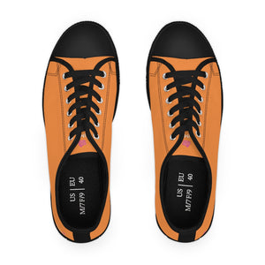 Orange Color Ladies' Sneakers, Solid Orange Color Modern Minimalist Basic Essential Women's Low Top Sneakers Tennis Shoes, Canvas Fashion Sneakers With Durable Rubber Outsoles and Shock-Absorbing Layer and Memory Foam Insoles (US Size: 5.5-12)