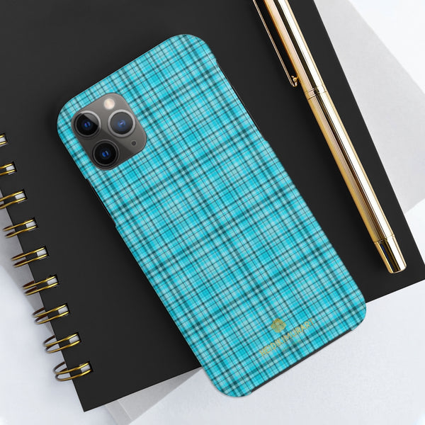 Blue Plaid Print Phone Case, Tartan Print Case Mate Tough Phone Cases-Made in USA - Heidikimurart Limited 