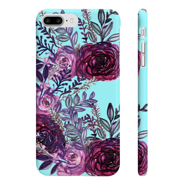 Light Blue Slim iPhone/ Samsung Galaxy Floral Purple Rose Phone Case, Made in UK-Phone Case-iPhone 7 Plus, iPhone 8 Plus Slim-Glossy-Heidi Kimura Art LLC