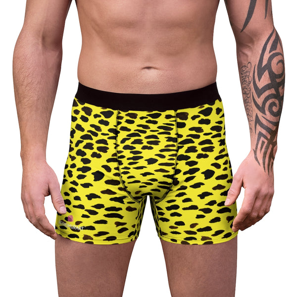 Yellow Cheetah Men's Boxer Briefs, Animal Skin Printed Modern Simple Essential Designer Best Underwear For Men, Best Underwear For Men Sexy Hot Men's Boxer Briefs Hipster Lightweight 2-sided Soft Fleece Lined Fit Underwear - (US Size: XS-3XL)