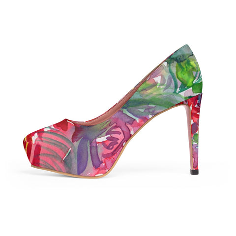 Red Rose Floral Print Designer Women's Platform Heels Stilettos Pumps (US Size: 5-11)-4 inch Heels-US 7-Heidi Kimura Art LLC