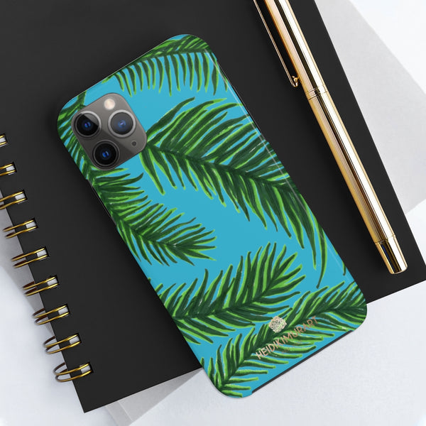 Sky Blue Tropical Print Phone Case, Palm Leaf Case Mate Tough Phone Cases-Made in USA - Heidikimurart Limited 