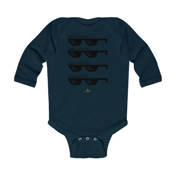 Funny "Deal With It" Cute Baby Boy/Girls Infant Kids Long Sleeve Bodysuit -Made in USA-Infant Long Sleeve Bodysuit-Navy-NB-Heidi Kimura Art LLC