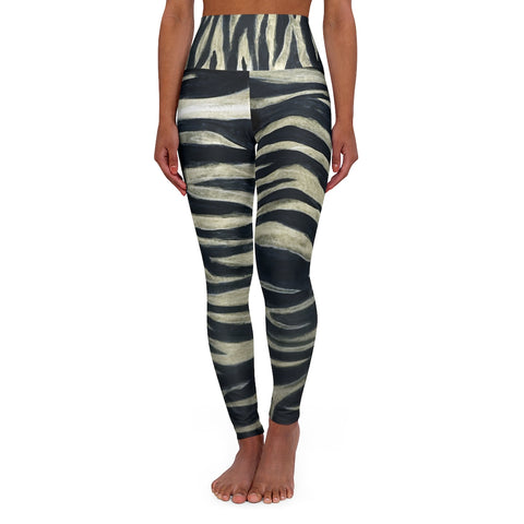 Tiger Striped Animal Print Yoga Tights, High Waisted Yoga Leggings, Tiger Stripes Print Animal Print Modern Best Ladies High Waisted Skinny Fit Yoga Leggings With Double Layer Elastic Comfortable Waistband, Premium Quality Best Stretchy Long Yoga Pants For Women-Made in USA, US Size: (XS-2XL)