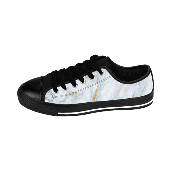 Modern White Gold Accent Marble Print Men's Designer Low Top Sneakers Tennis Shoes-Men's Low Top Sneakers-Heidi Kimura Art LLC White Marble Men's Sneakers, Modern White Gold Accent Marble Modern Print Men's Low Top Nylon Canvas Sneakers Fashion Running Tennis Shoes (US Size: 7-14)