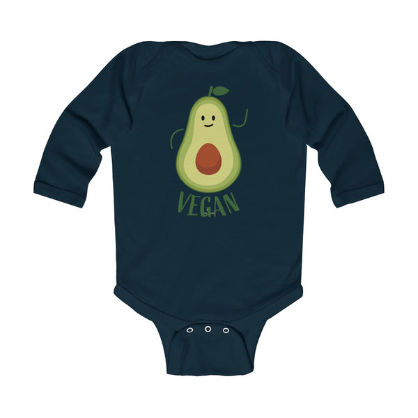 Cute Green Avocado Vegan Baby Boy/Girls Infant Kids Long Sleeve Bodysuit - Made in USA-Infant Long Sleeve Bodysuit-Navy-NB-Heidi Kimura Art LLC