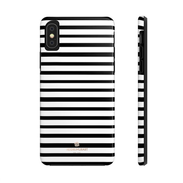 Black White Striped iPhone Case, Designer Case Mate Tough Samsung Galaxy Phone Cases-Phone Case-Printify-iPhone XS-Heidi Kimura Art LLC