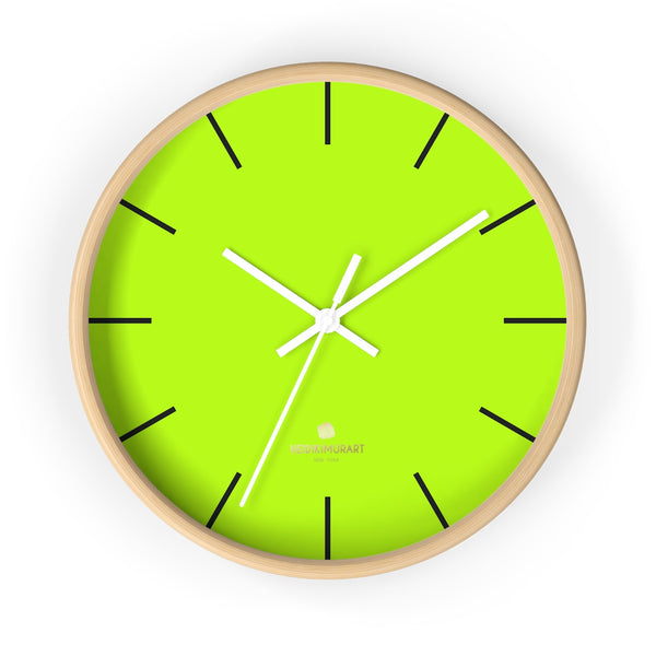 Neon Green Solid Color Plain Fancy Modern 10" Diameter Wall Clock- Made in USA-Wall Clock-10 in-Wooden-White-Heidi Kimura Art LLC