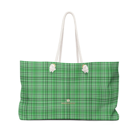 Green Plaid Tartan Print Oversized Designer 24"x13" Large Weekender Bag-Weekender Bag-24x13-Heidi Kimura Art LLC