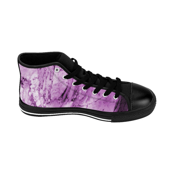 Pink Marble Print Men's Sneakers, Pink Purble Abstract Designer Men's High Top Sneakers