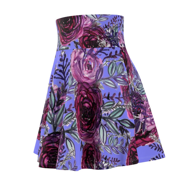 Purple Rose Floral Print Premium Women's Skater Skirt - Made in USA (US Size: XS-2XL)-Skater Skirt-Heidi Kimura Art LLC