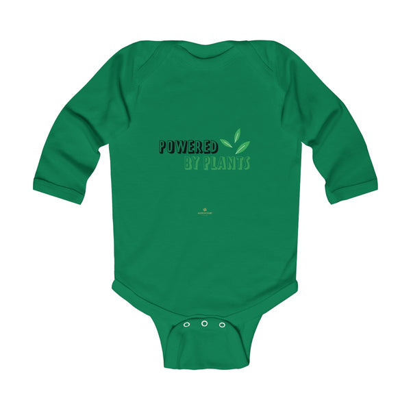 Cute Powered By Plants Vegan Baby Boy/Girls Infant Kids Long Sleeve Bodysuit - Made in USA-Infant Long Sleeve Bodysuit-Kelly-NB-Heidi Kimura Art LLC
