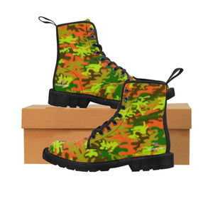 Orange Green Camo Women's Boots, Army Military Print Casual Fashion Gifts, Camo Shoes For Veteran Wife or Mom or Girlfriends, Combat Boots, Designer Women's Winter Lace-up Toe Cap Hiking Boots Shoes For Women (US Size 6.5-11)